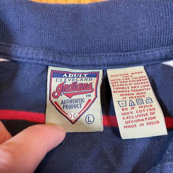Vintage Cleveland Indians Striped Polo Shirt Chief Wahoo Sz Large MLB Baseball - Picture 3 of 7